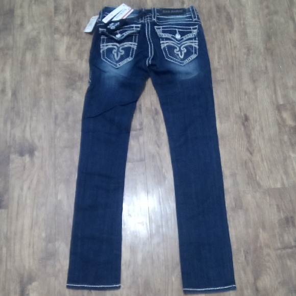 Rock Revival Women's 26 Straight Morgan Distressed Faux Leather Flap Pockets NWT - Picture 2 of 12